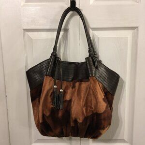 Large Furry Cow Print Hobo Shoulder Bag